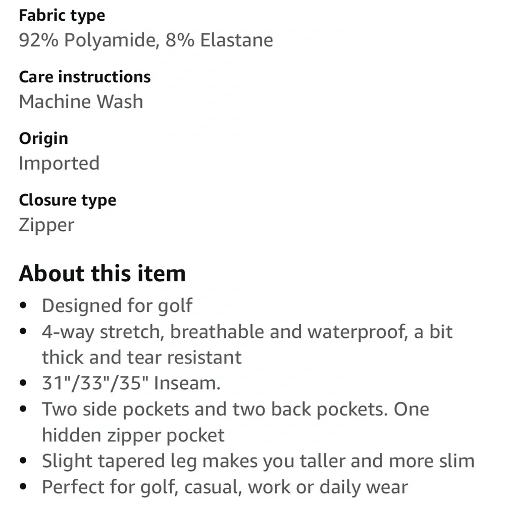 CRZ Yoga stretch golf navy blue pants size 36